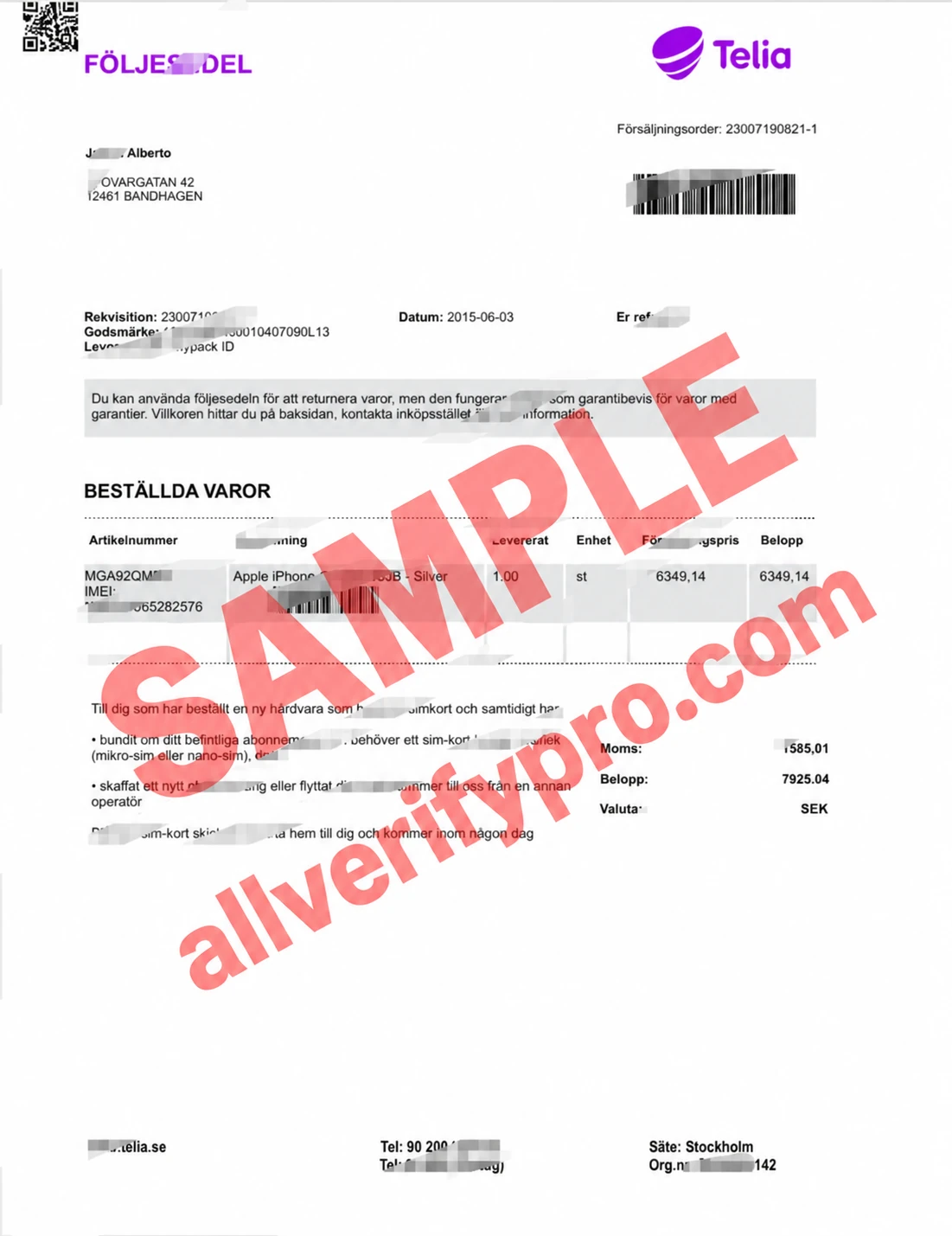 Templat Surat Jalan Telia Swedia dalam Word dan PDF