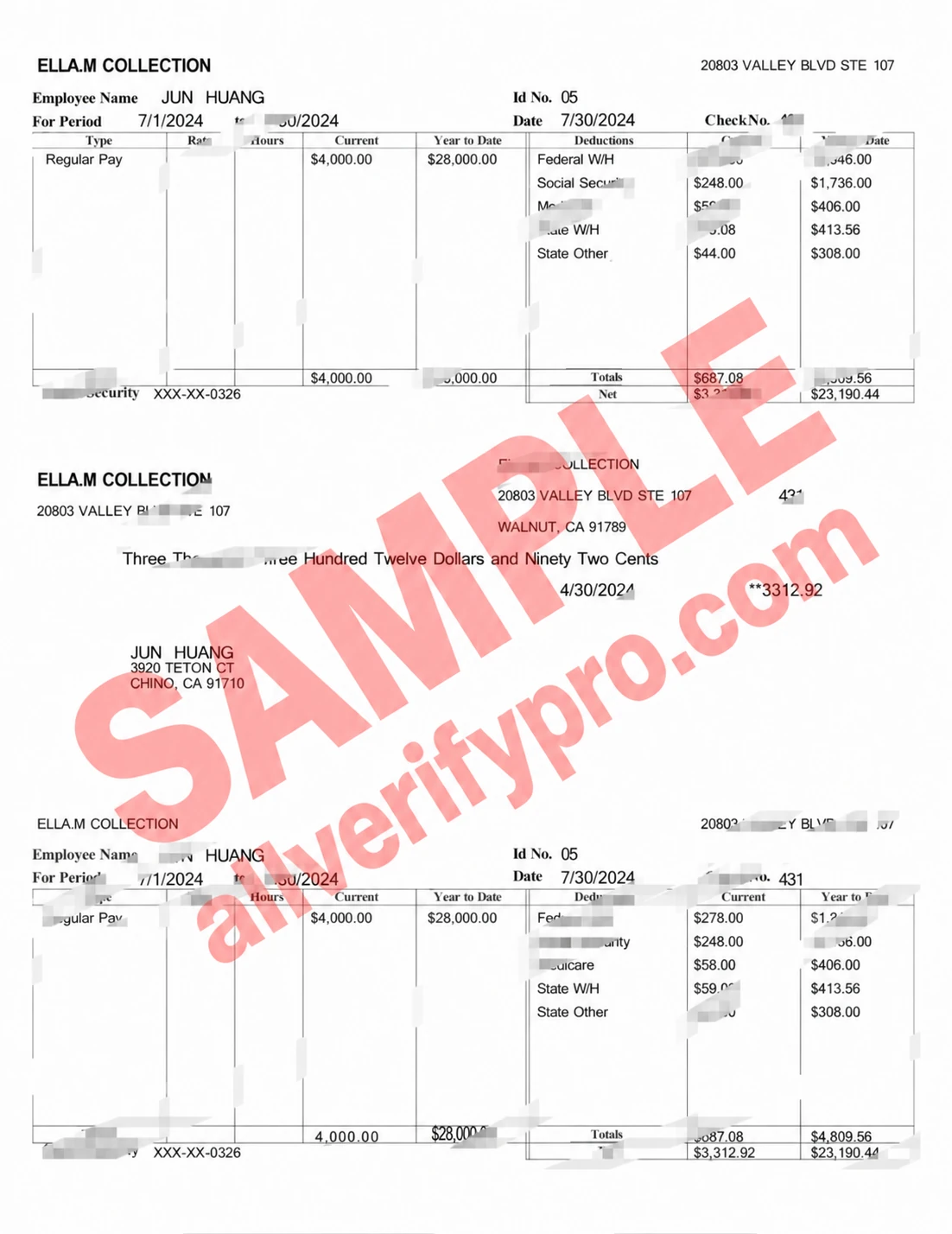 USA ELLA.M COLLECTION Paystub Word and PDF Template