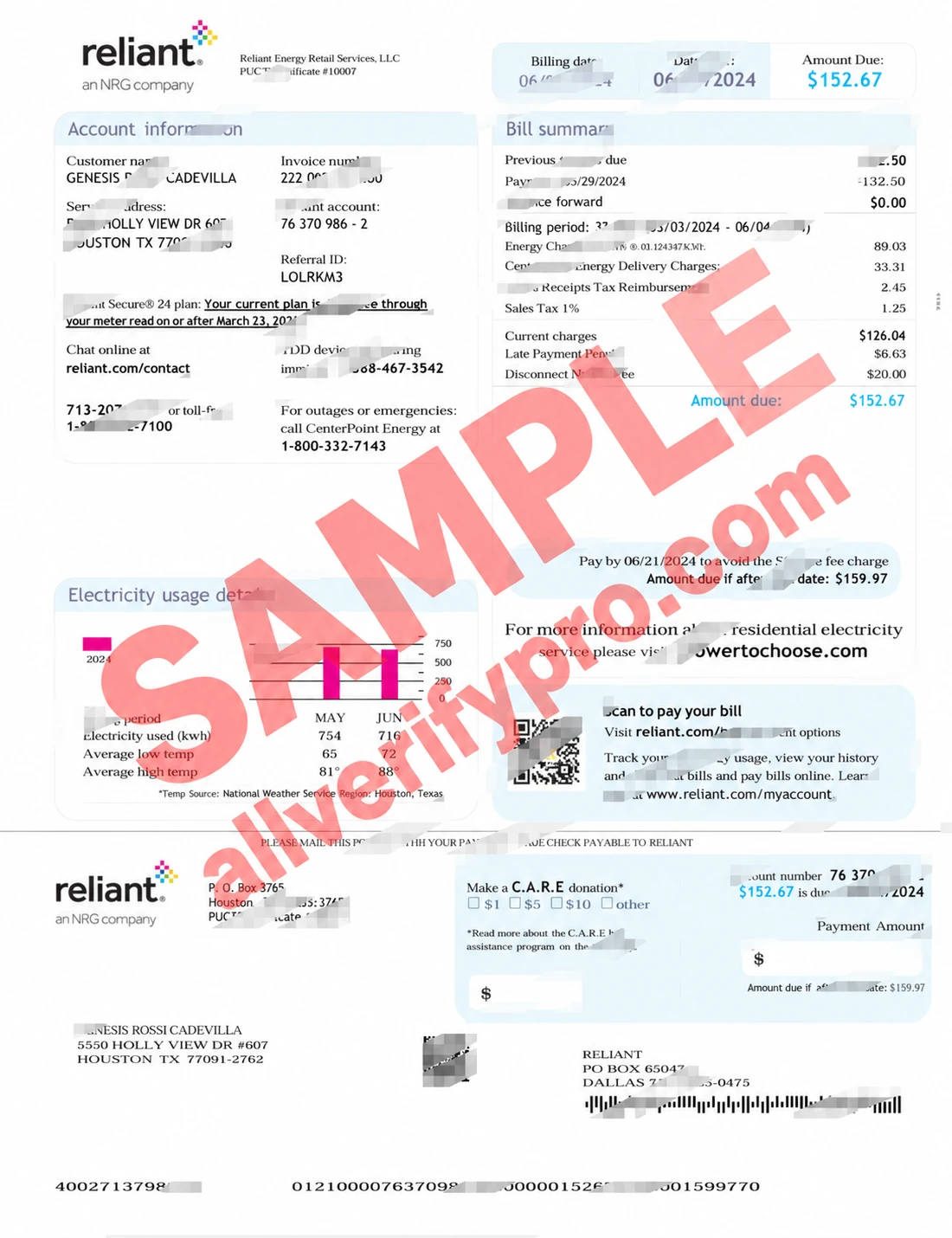 United States Reliant Energy Utility Bill Template in Word and PDF Format