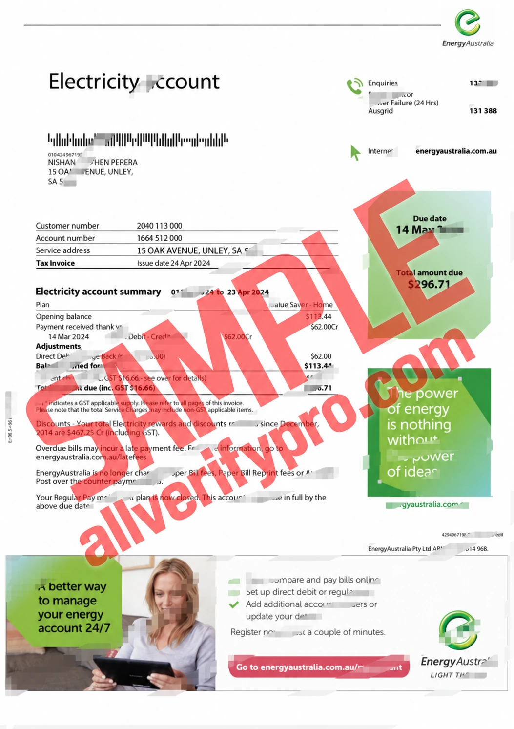 Template Word dan PDF Tagihan Listrik EnergyAustralia