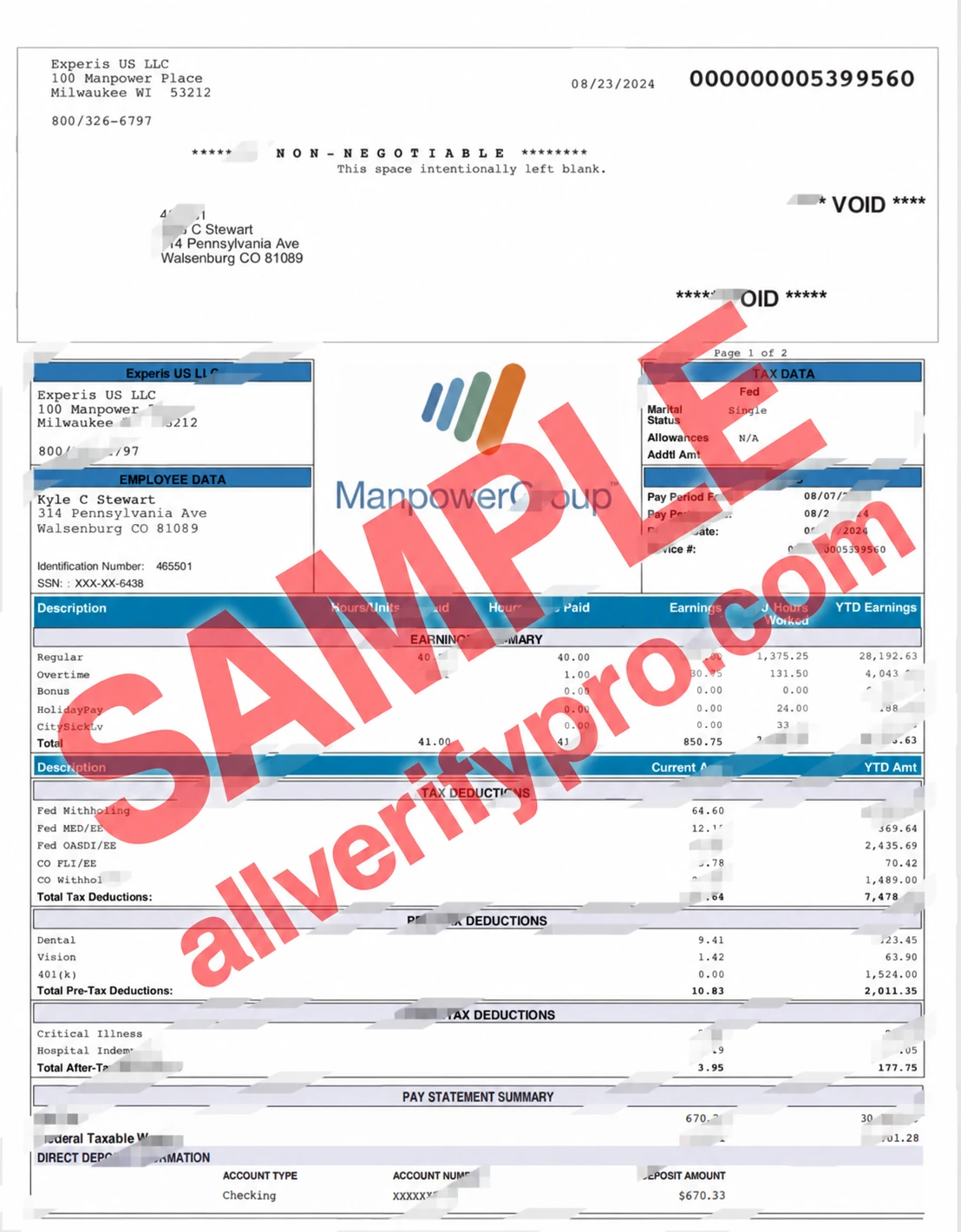 Templat Slip Gaji Experis Amerika Serikat dalam Word dan PDF
