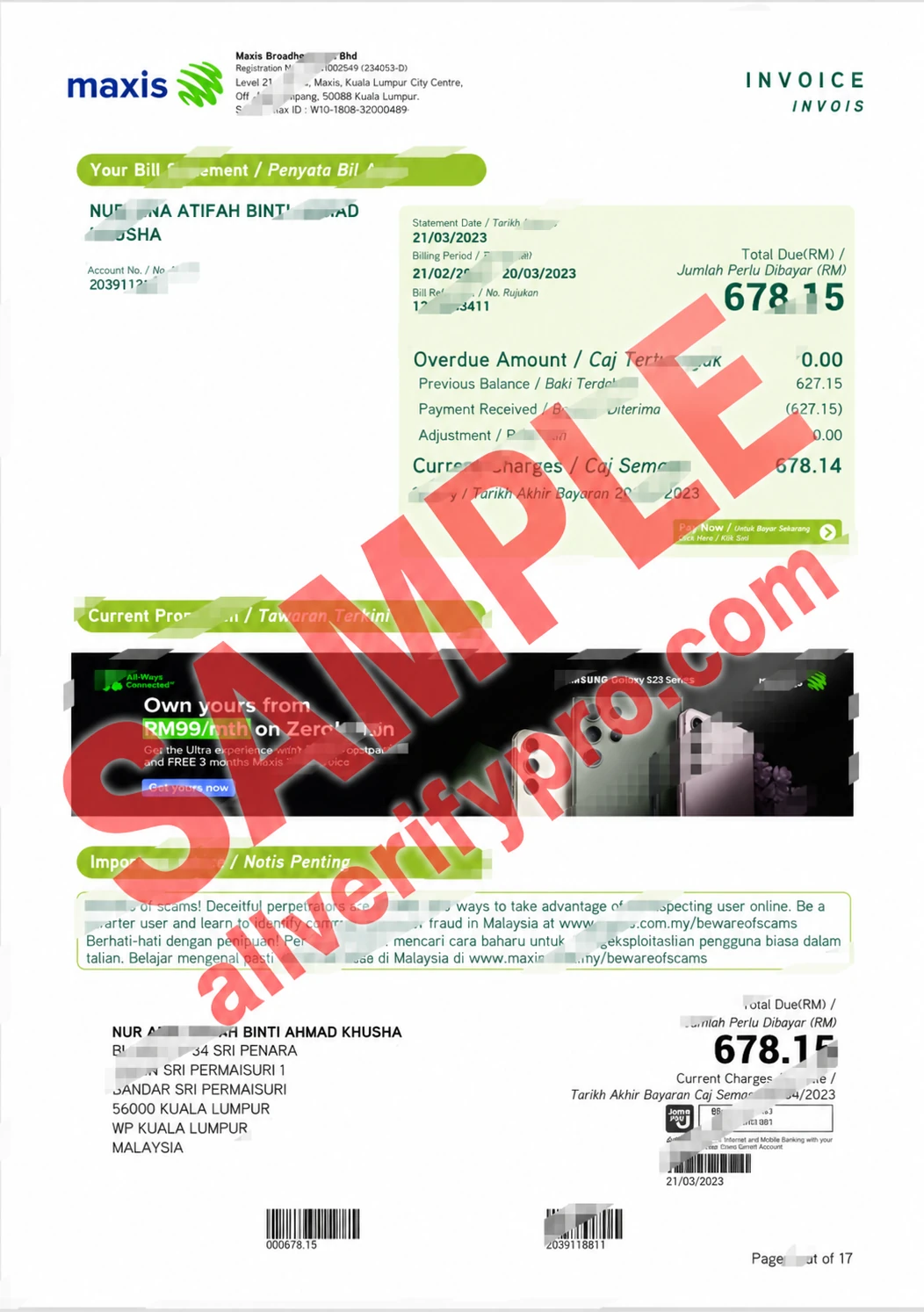 Templat Faktur Broadband Maxis Malaysia dalam Word dan PDF (17 Halaman)
