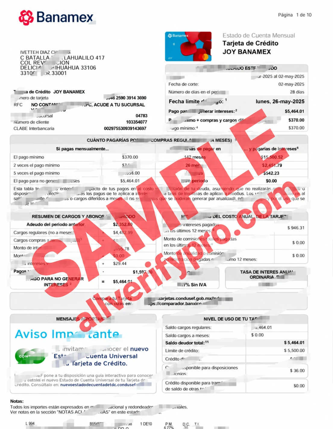 แม่แบบใบแจ้งยอดบัตรเครดิต Banco de Occidente ประเทศโคลอมเบีย ในรูปแบบ Word และ PDF (10 หน้า)