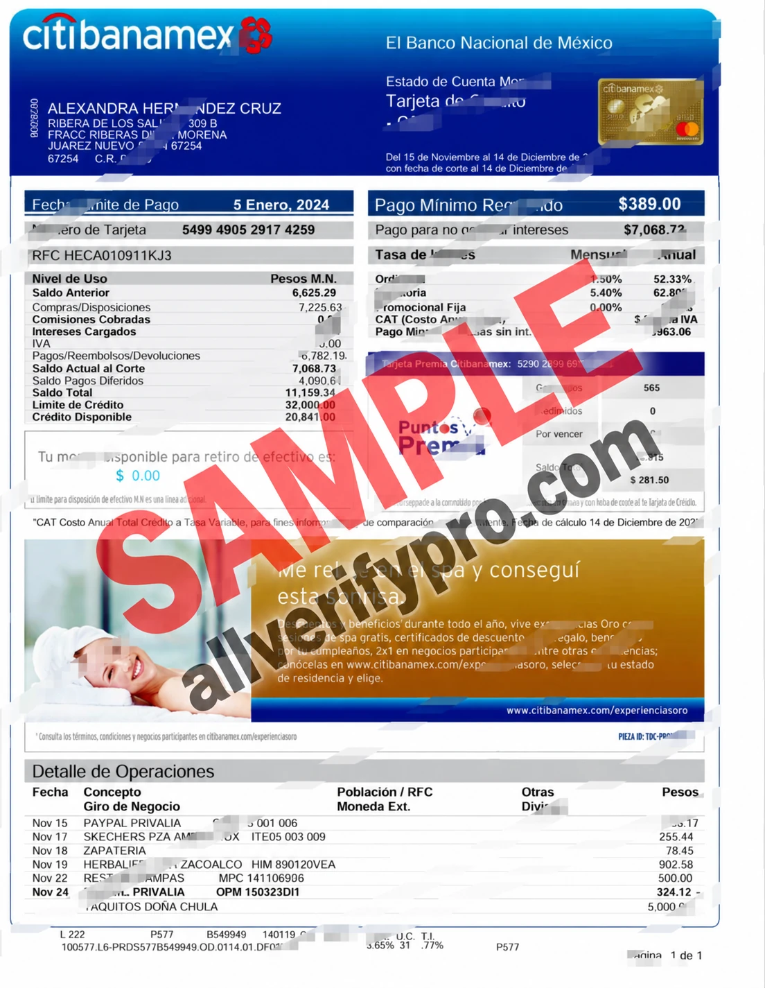 Templat Laporan Kartu Kredit Citibanamex Meksiko
