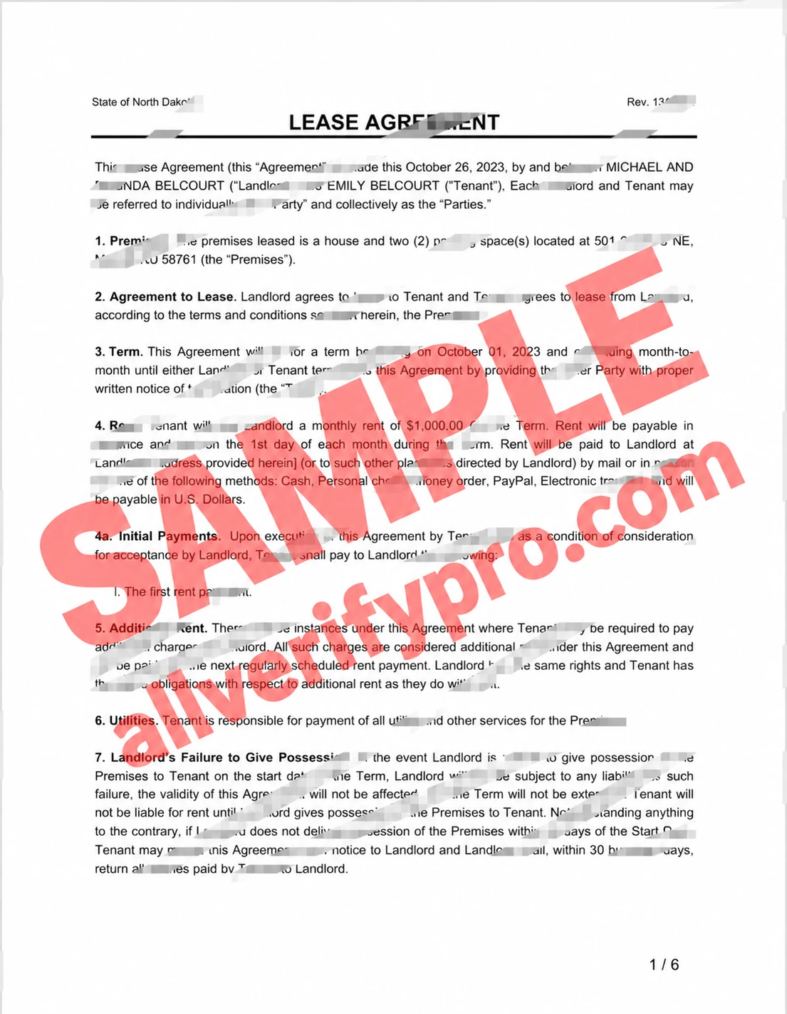 Plantilla de contrato de arrendamiento de Dakota del Norte