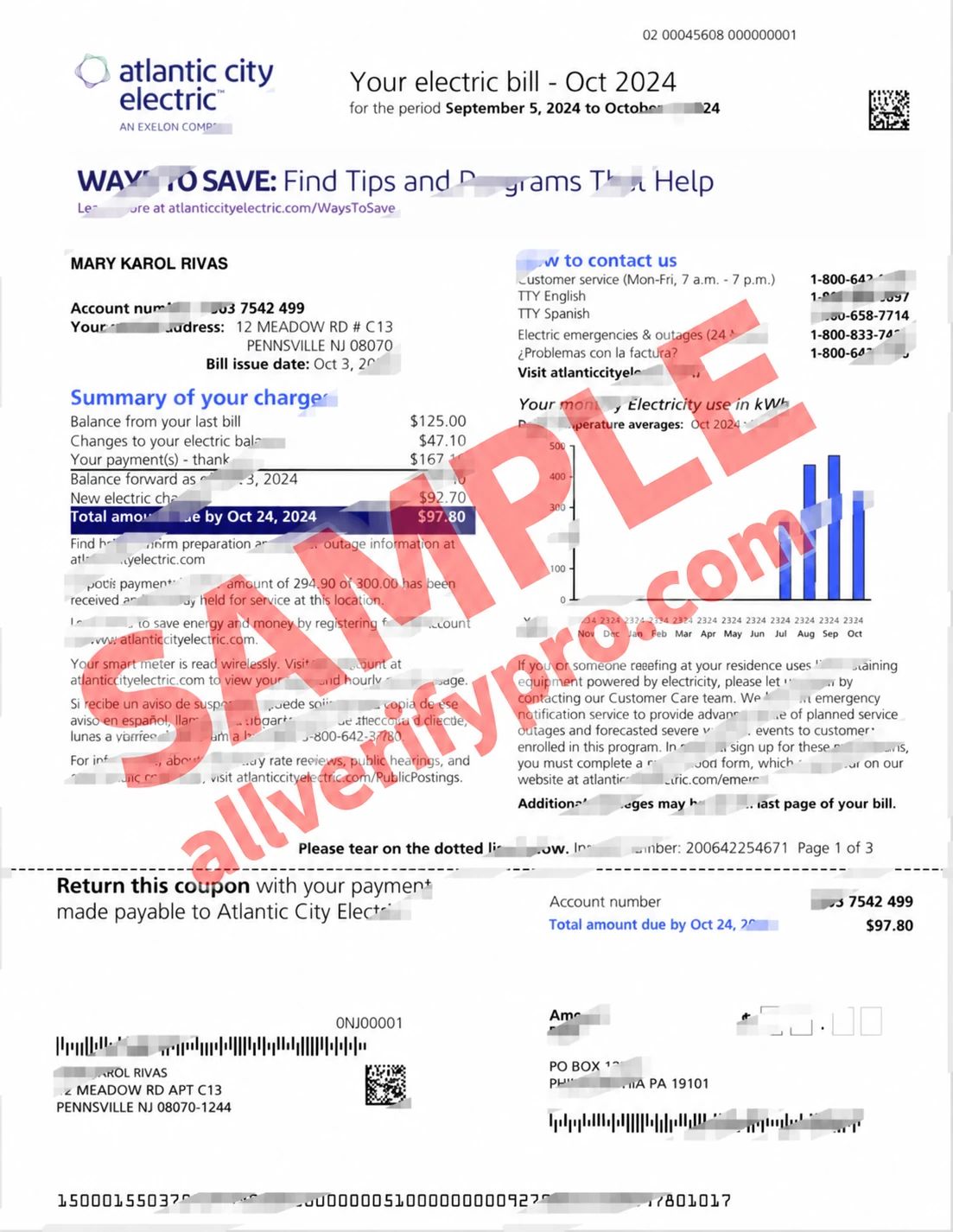 Atlantic City Electric Utility Bill Template in Word and PDF Format