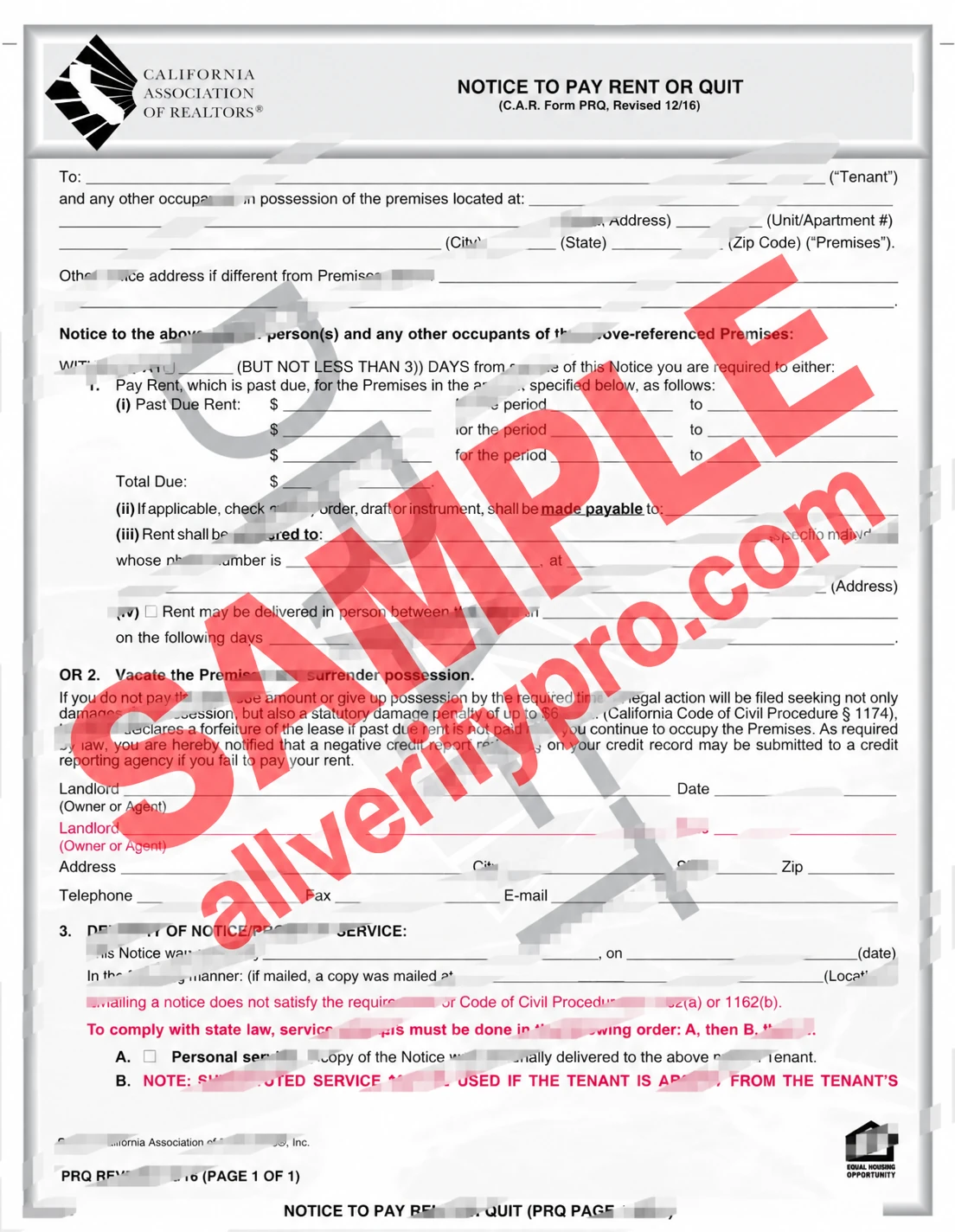 加利福尼亚房地产经纪人协会通知模板California Association of Realtors Notification Template