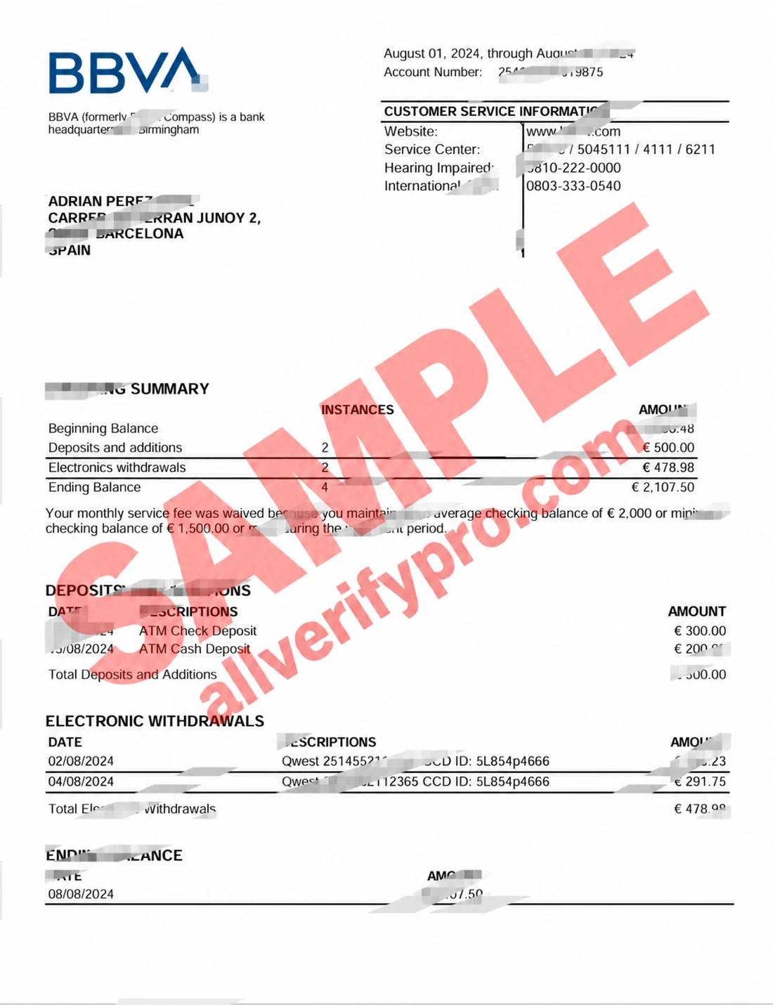 Templat Word dan PDF Laporan Rekening Giro BBVA Spanyol