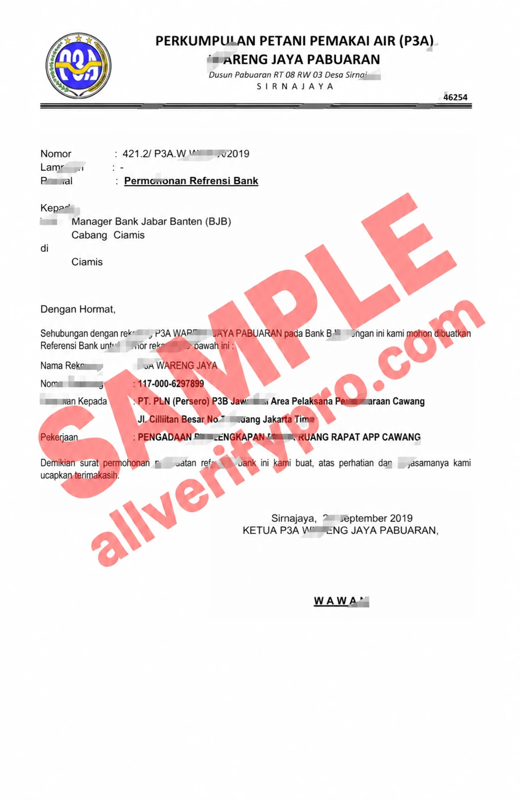 Vorlage für ein Finanzanforderungsschreiben der indonesischen Bank Jabar Banten in Word und PDF (3 Seiten)