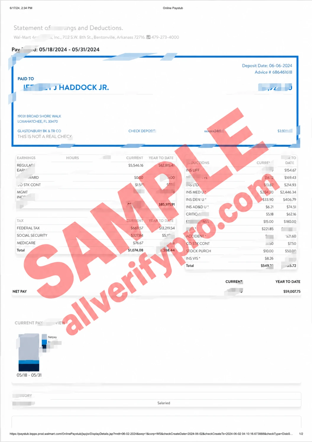 Plantilla de nómina de Walmart de Estados Unidos en Word y PDF (4 páginas)