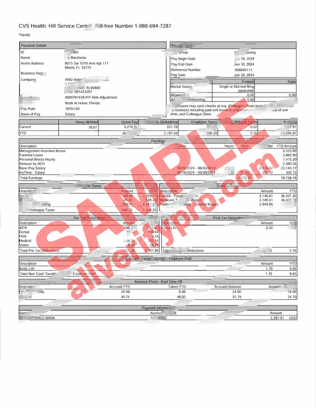 Шаблон расчётного листка CVS Health (США) в форматах Word и PDF