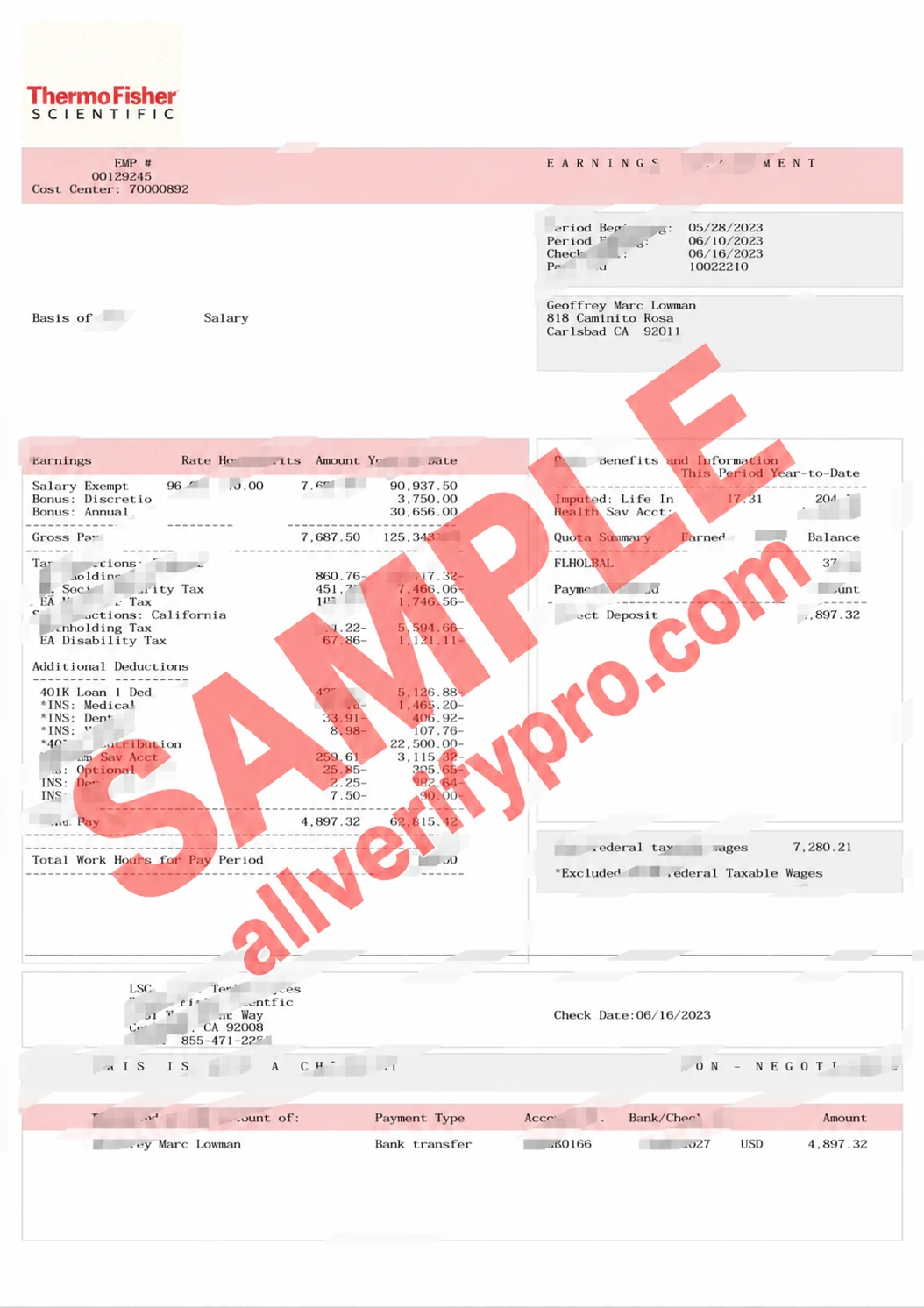 เทมเพลตใบแสดงรายได้ของ Thermo Fisher Scientific สหรัฐอเมริกา ในรูปแบบ Word และ PDF (2 หน้า)