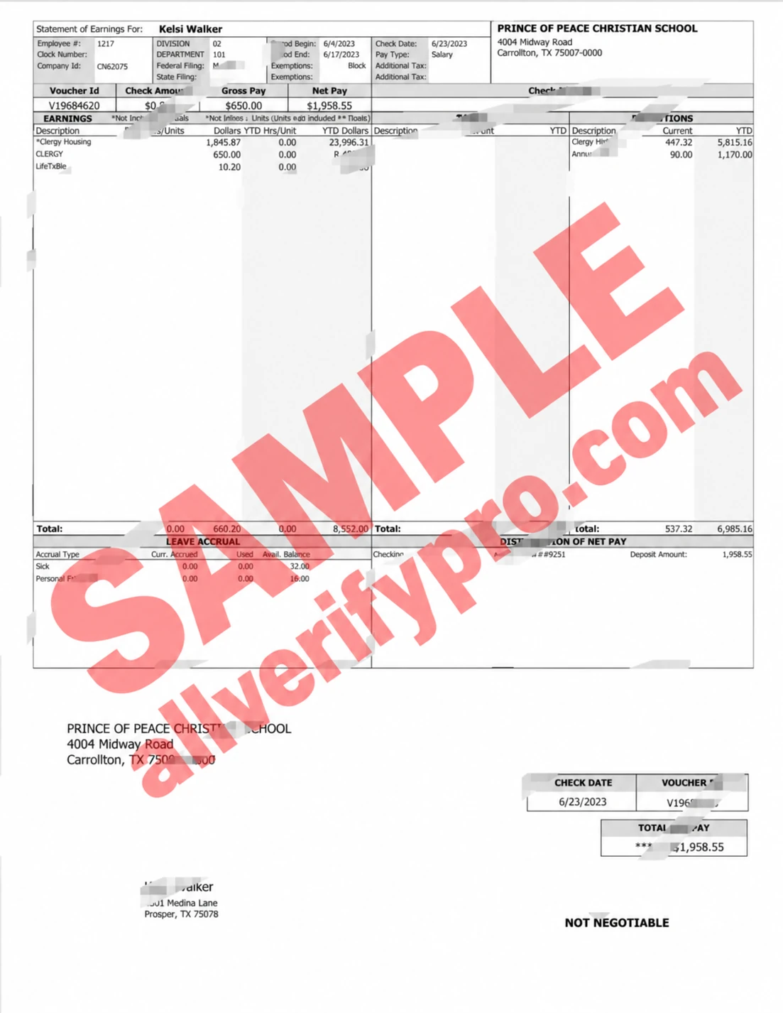 Cedar-Sinai Medical Center, USA Payslip Word and PDF Template (4 pages)