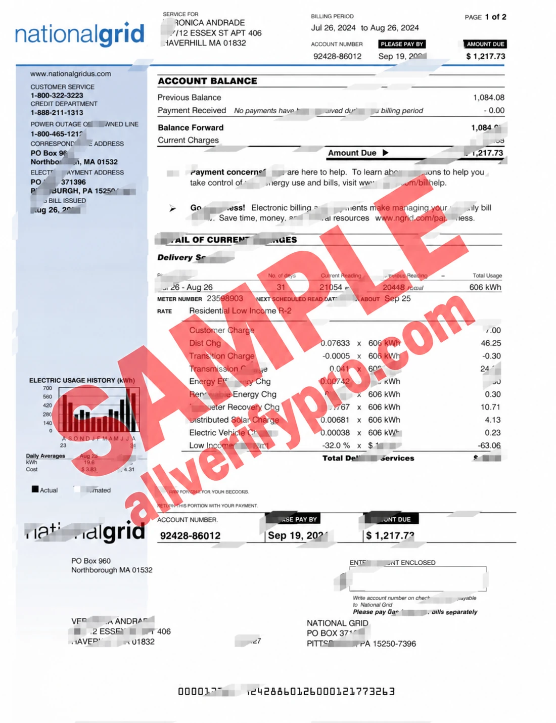 เทมเพลตใบเรียกเก็บค่าสาธารณูปโภค National Grid สหรัฐอเมริกา ในรูปแบบ Word และ PDF (2 หน้า)