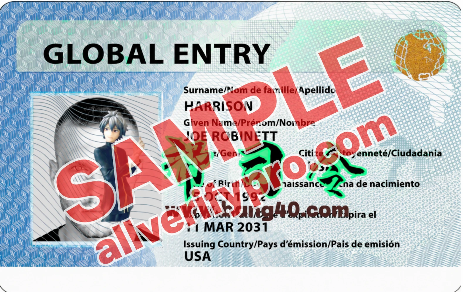 Modelo PSD do Global Entry Card dos Estados Unidos