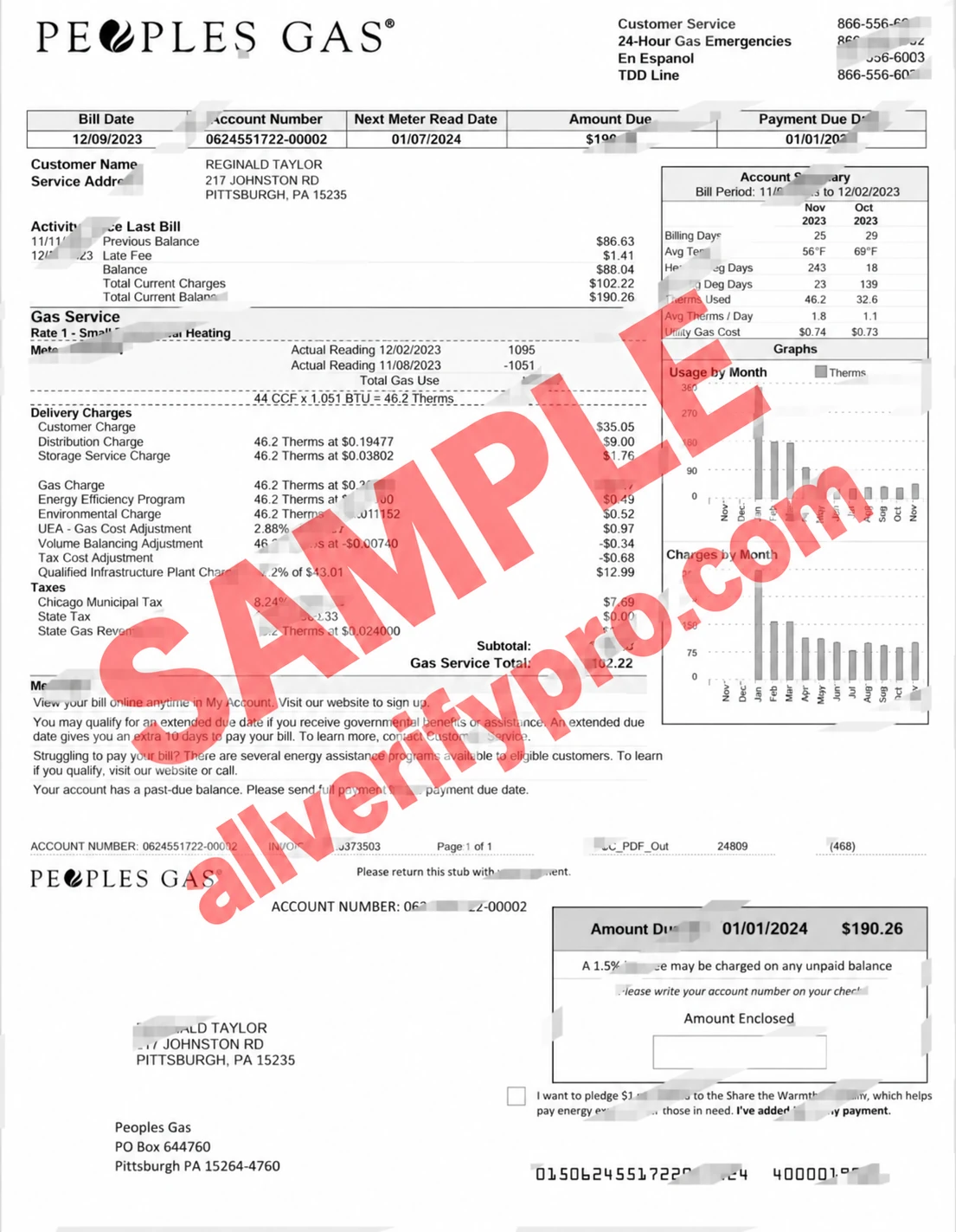 Modelo de fatura de serviço público de gás Peoples Gas dos EUA em formato Word e PDF