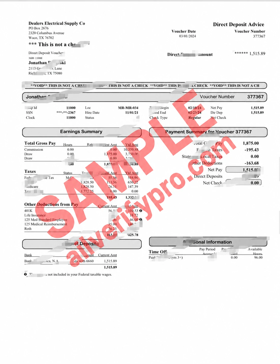 US Distributor Power Supply Company Payroll Template (Word and PDF) (2 pages)