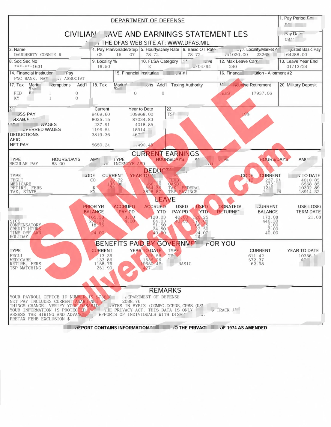 Plantilla de nómina del Departamento de Defensa de Estados Unidos en Word y PDF (2 páginas)