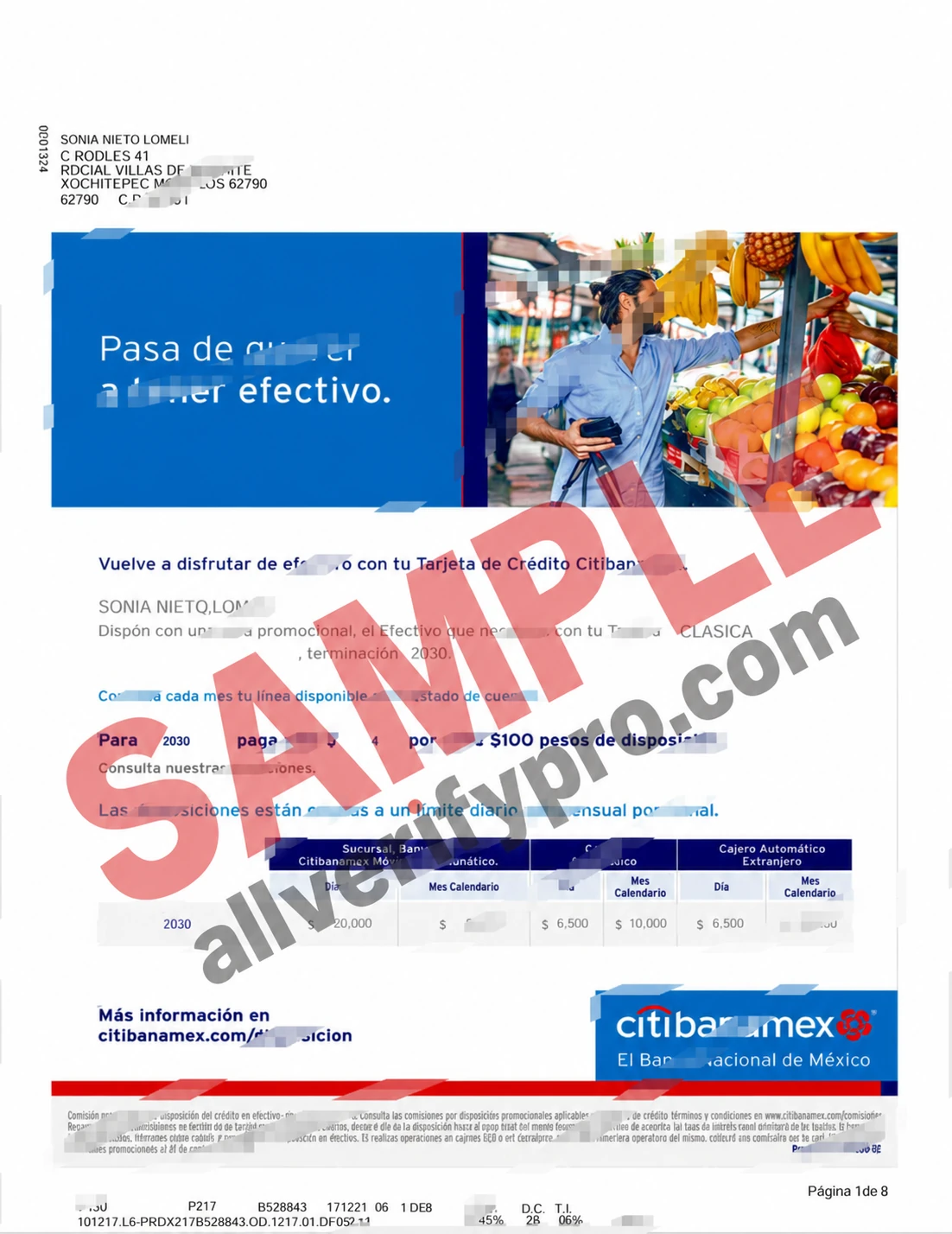 Word- und PDF-Vorlage für den Kreditkartenauszug von Citibanamex, Mexiko (8 Seiten)