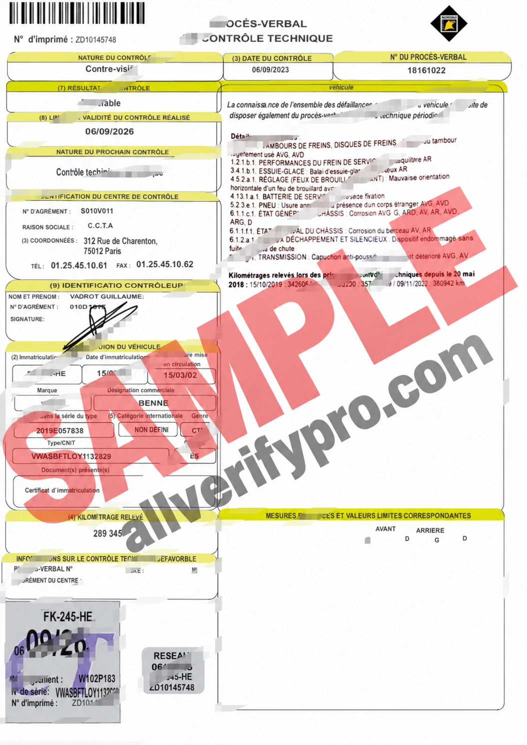 Word- und PDF-Vorlage für den französischen NORISKO-Bericht zur technischen Fahrzeugkontrolle