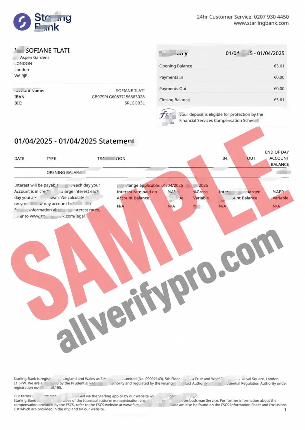 Templat Word dan PDF Laporan Rekening Giro Euro Starling Bank Inggris