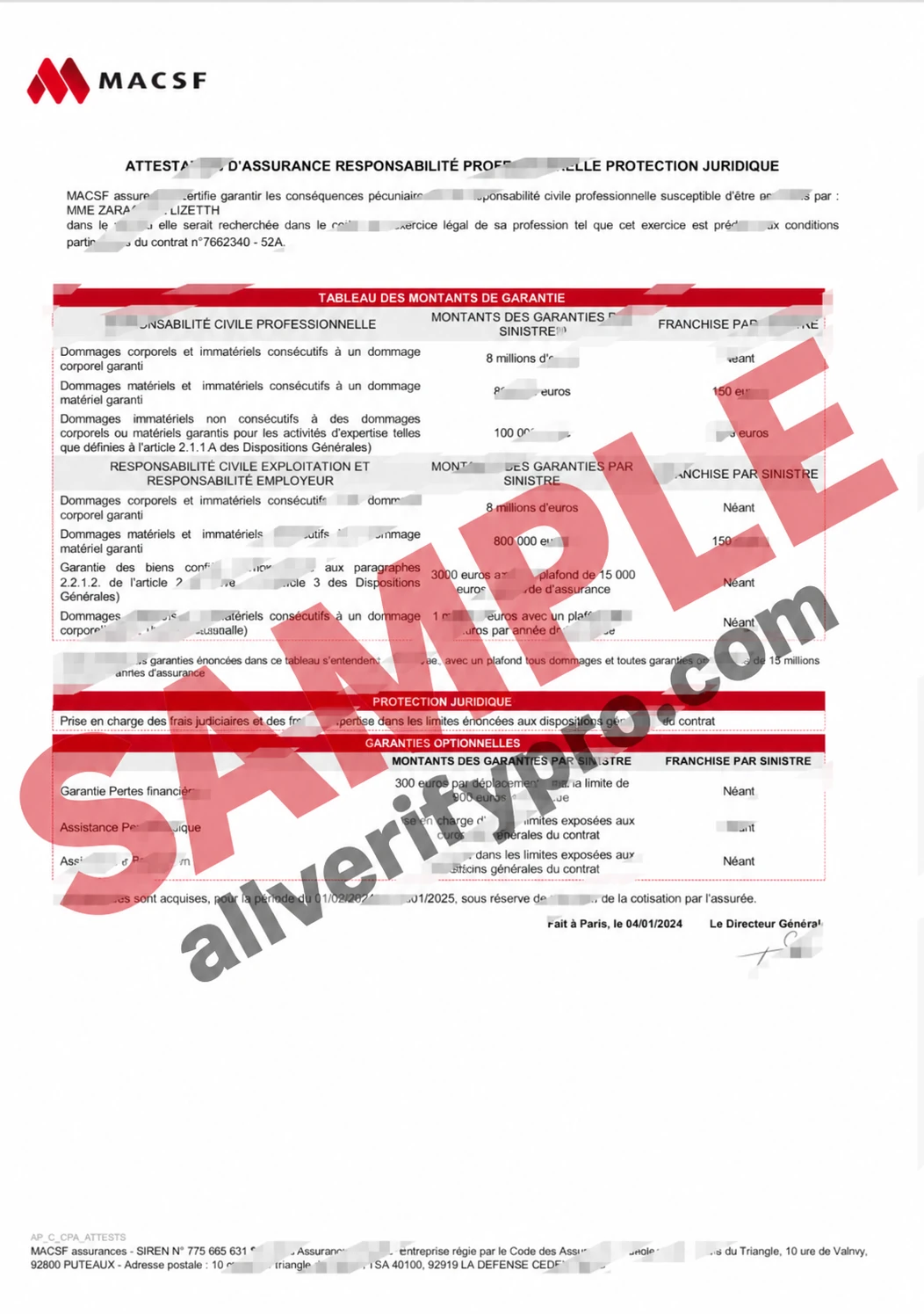 Templat Polis Asuransi MACSF Prancis dalam Format Word dan PDF