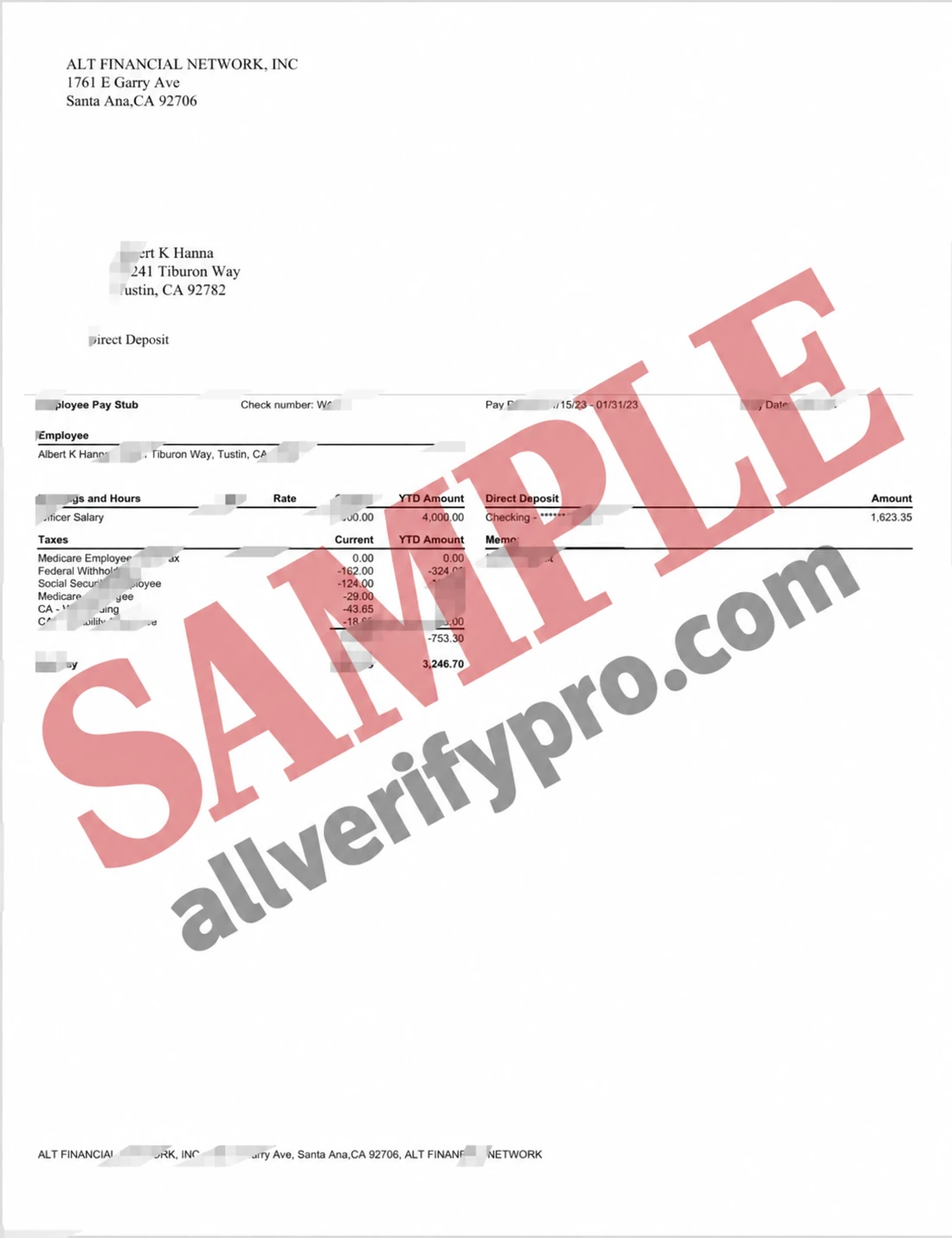 Payroll Template (Word and PDF) for US Alternative Finance Network Company (3 pages)
