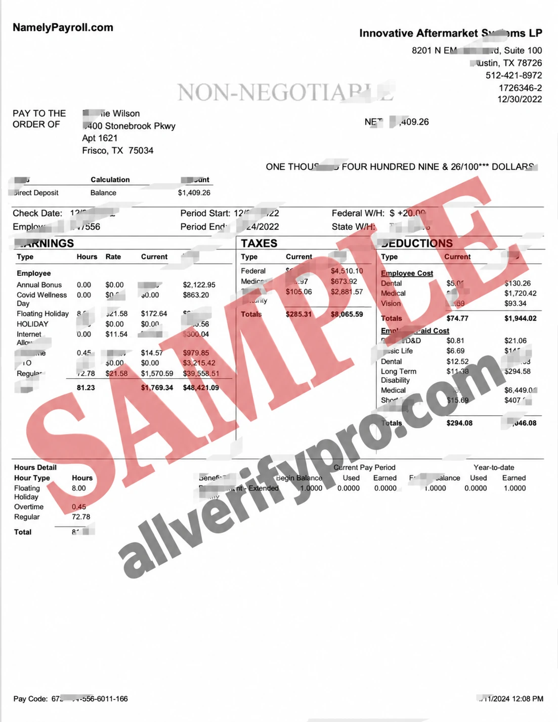 Payroll Template (Word and PDF) for US Innovative After-Sales Systems Limited Partnership (4 pages)