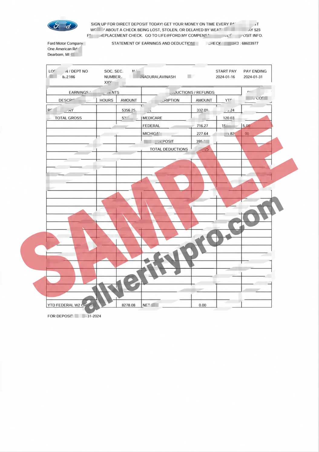 Ford Motor Company Payroll Template (Word and PDF, 2 pages)