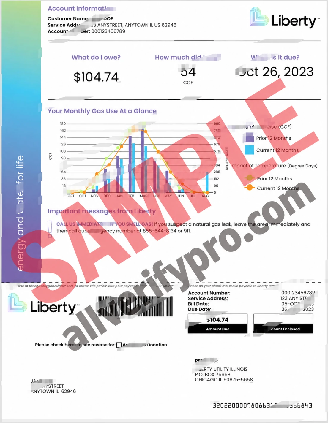 USA Liberty Utilities Utility Bill Word and PDF Template (4 Pages)