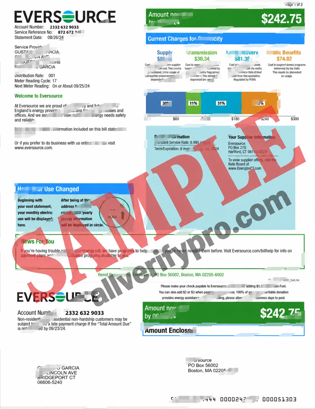 Word- und PDF-Vorlage für eine Versorgungsrechnung von Eversource (USA) (3 Seiten)