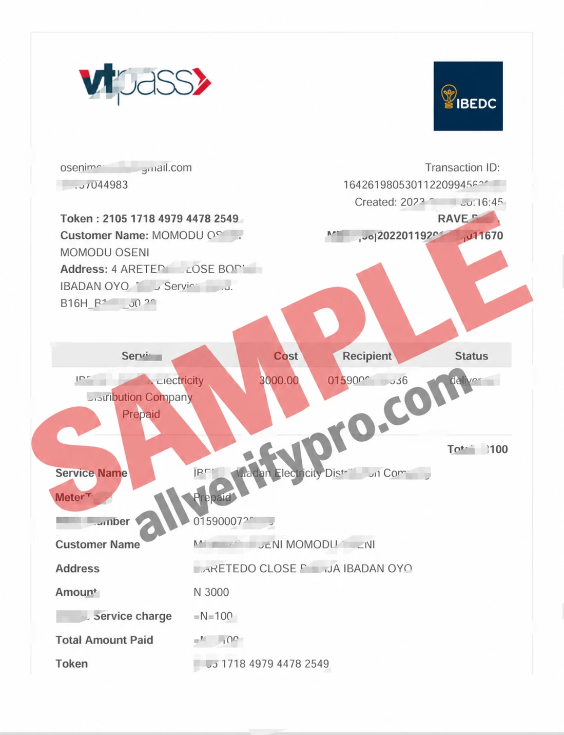 Plantilla de factura de electricidad de IBEDC de Nigeria en Word y PDF (2 páginas)