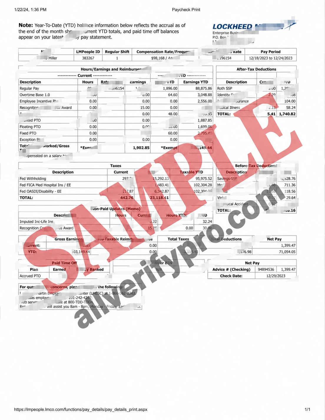 US Lockheed Martin Paycheck Word and PDF Template