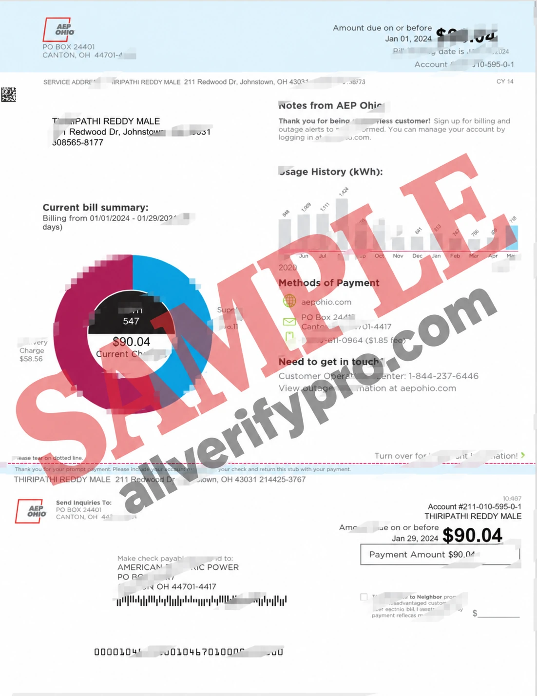 Templat Tagihan Listrik AEP Ohio, Amerika Serikat, dalam Word dan PDF (3 Halaman)