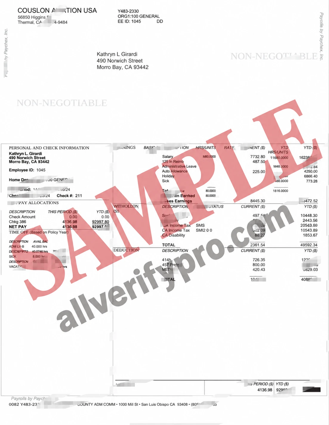 Coslon Airlines US Pay Slip Word and PDF Templates