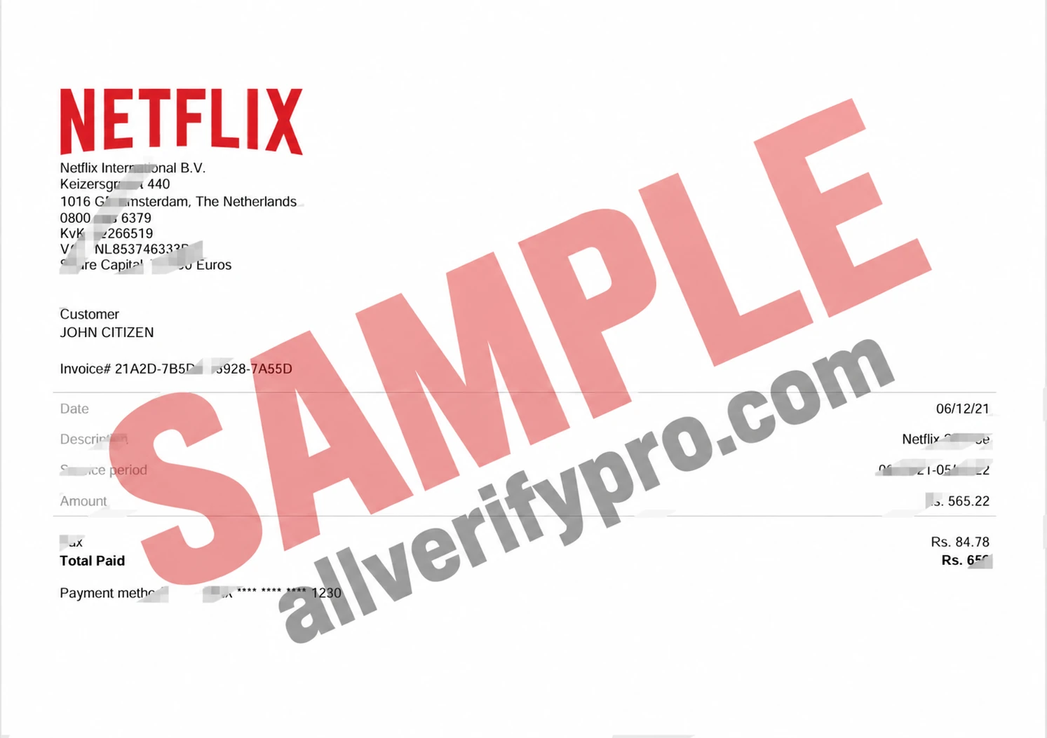 US Netflix Invoice, Word and PDF Templates