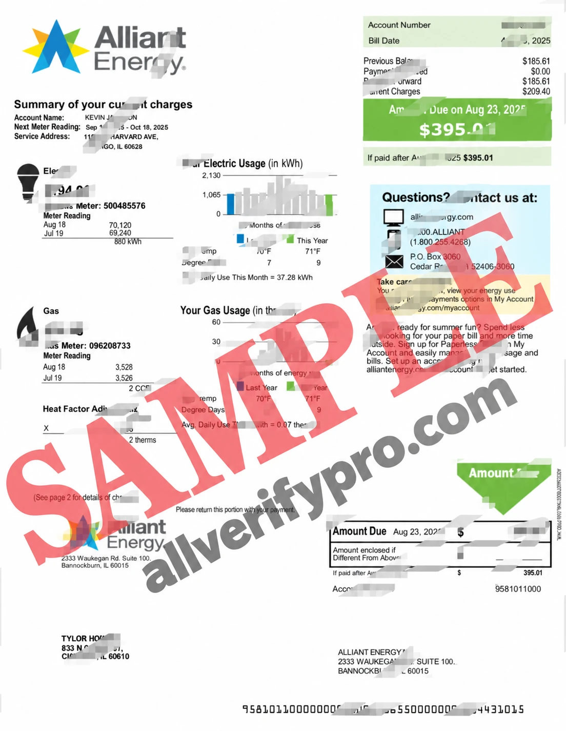USA Alliant Energy Electricity and Gas Bill Word and PDF Template (4 Pages)