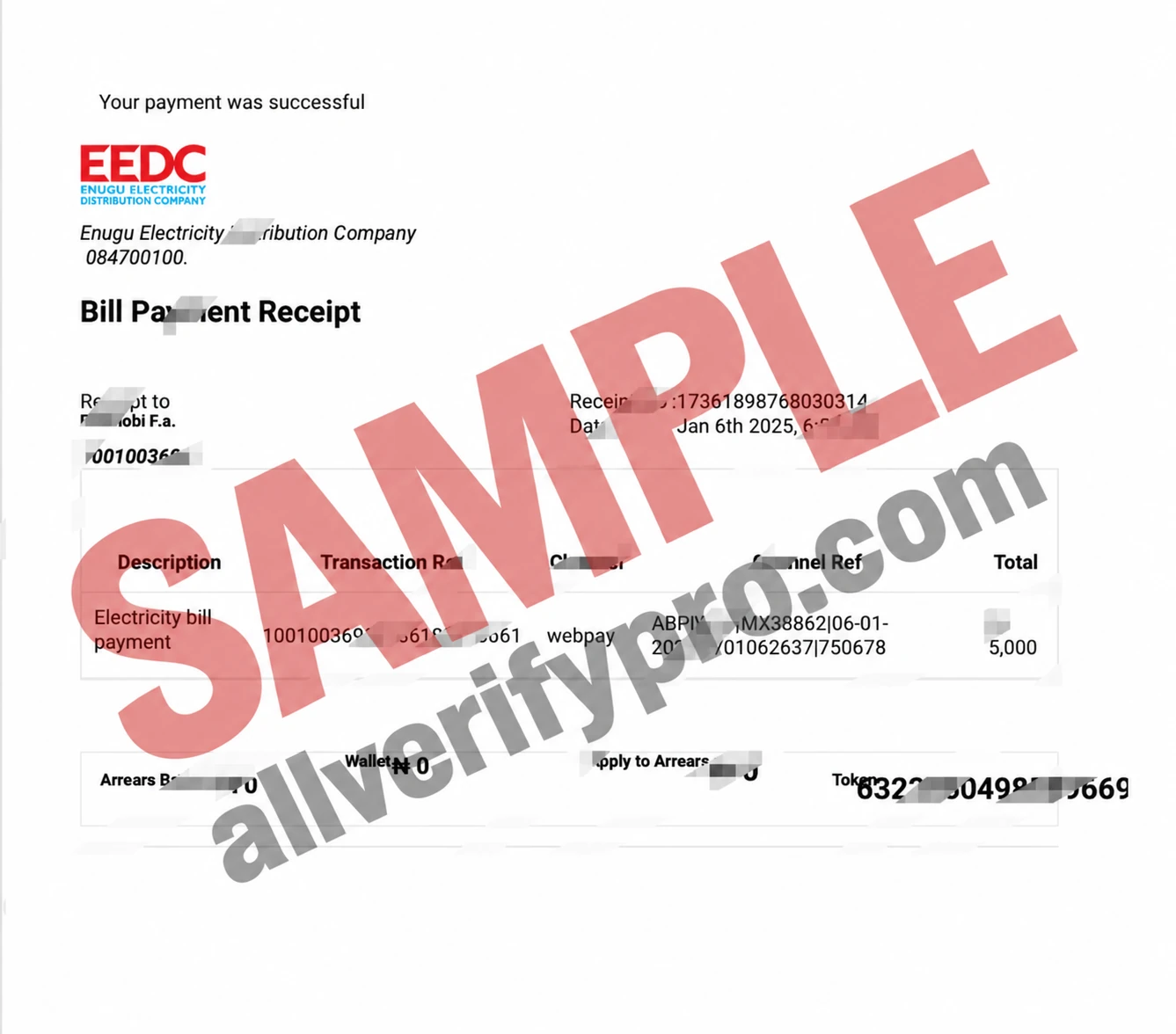 Templat tanda terima pembayaran tagihan Enugu Electricity Distribution Company (EEDC) Nigeria dalam format Word dan PDF