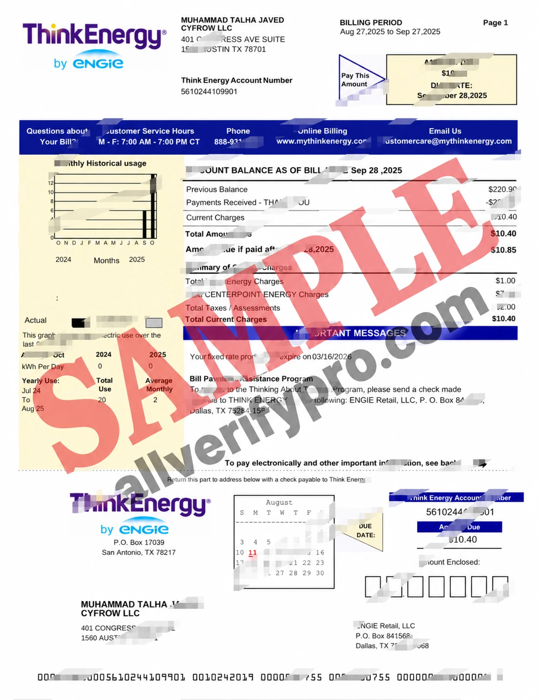 Templat tagihan listrik Think Energy Amerika Serikat dalam format Word dan PDF