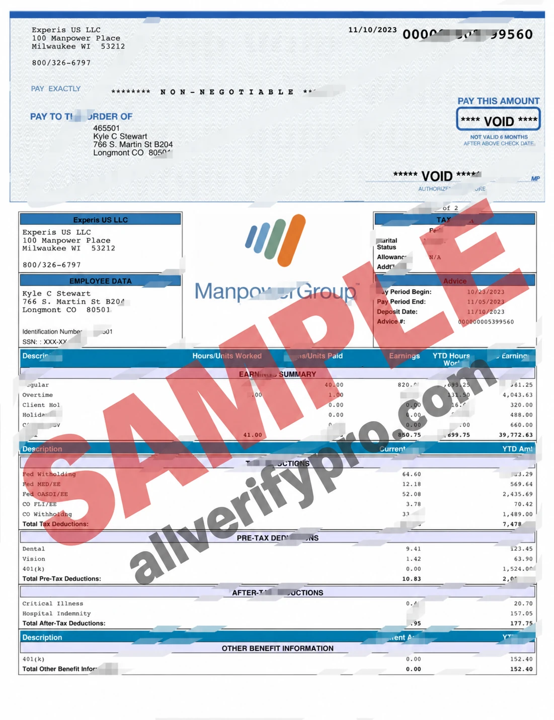Templat Slip Gaji Experis US LLC Amerika Serikat dalam Format Word dan PDF (2 halaman)