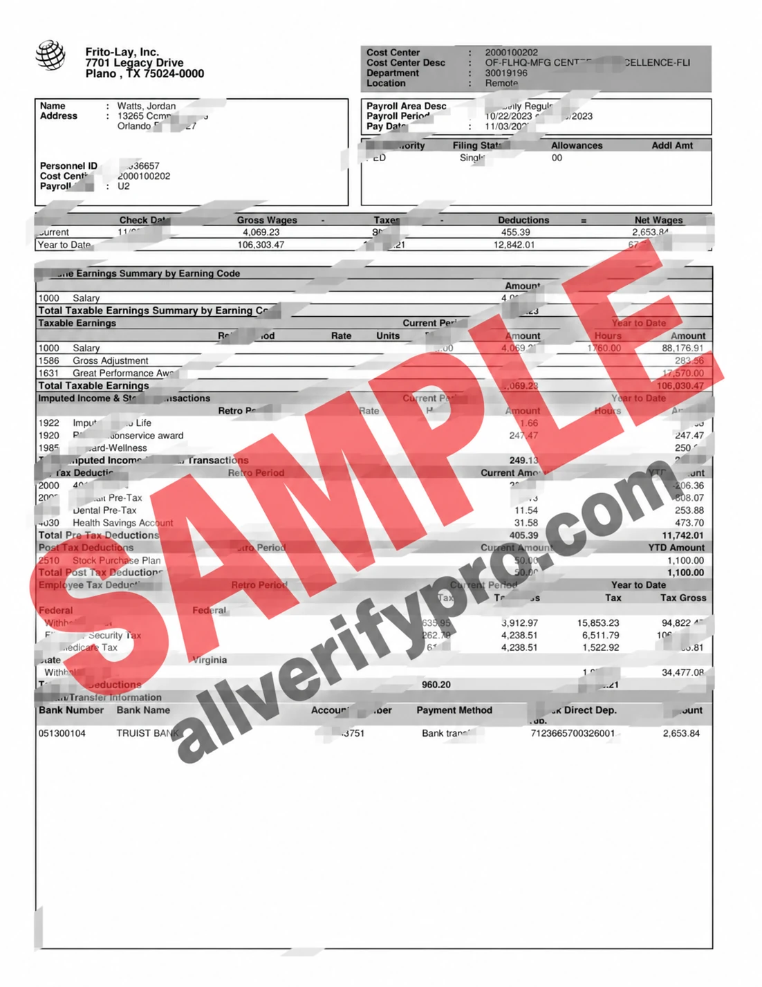 Plantilla de nómina de Frito-Lay de EE. UU., compatible con los formatos Word y PDF