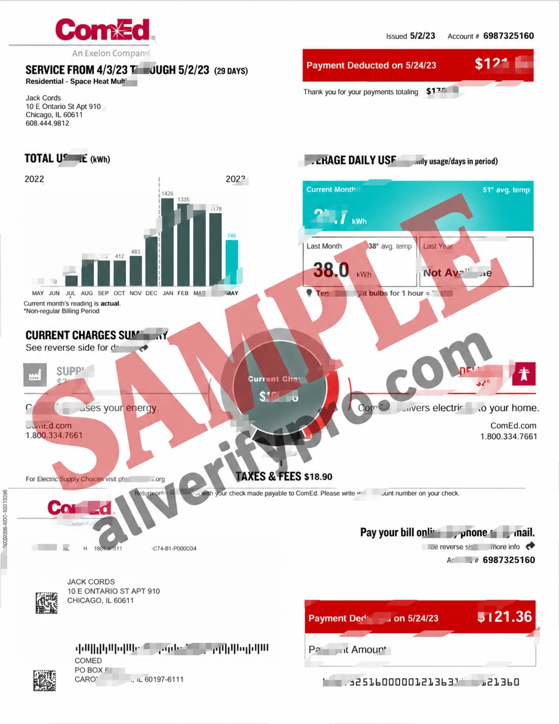 Plantilla de factura de servicios públicos de ComEd de EE. UU. en Word y PDF (4 páginas)