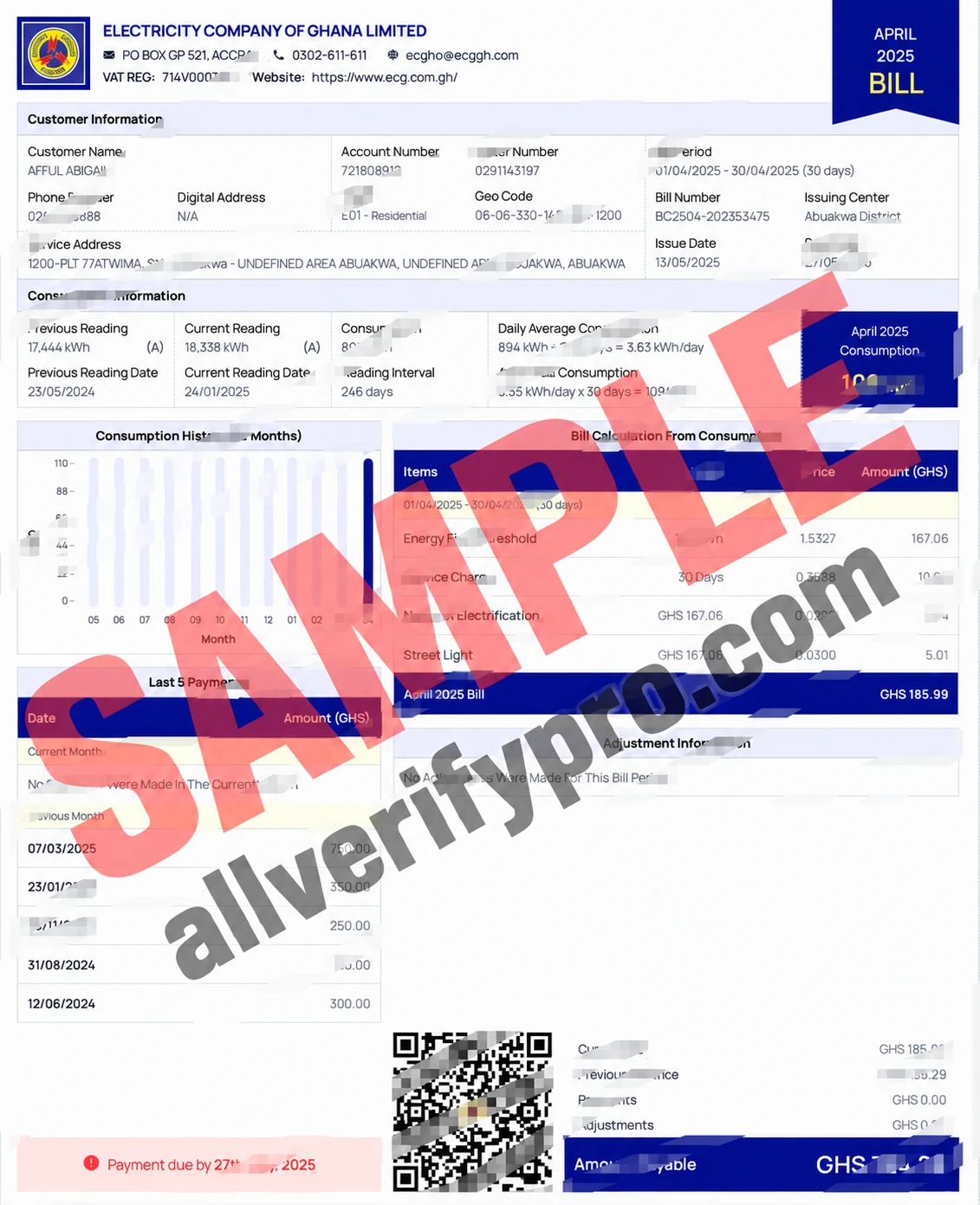 Templat Tagihan Utilitas Electricity Company of Ghana Limited (ECG), Ghana dalam Word dan PDF