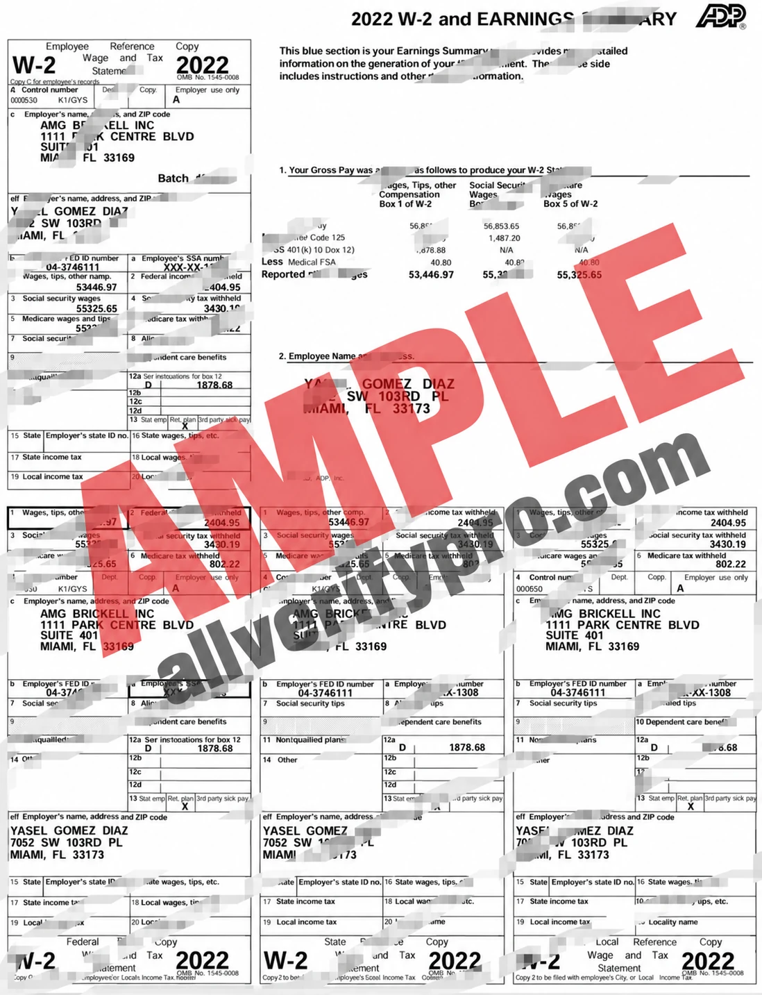 Modèles de déclaration des salaires et des impôts W-2 pour AMG BRICKELL aux États-Unis aux formats Word et PDF (2 pages)