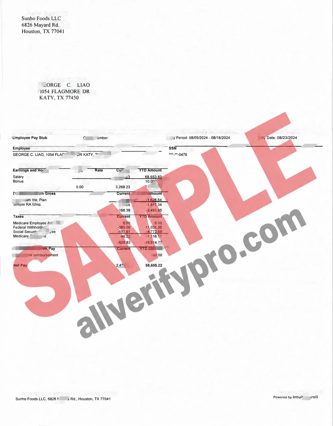 Шаблоны расчетного листка Sunho Foods LLC, США, в Word и PDF