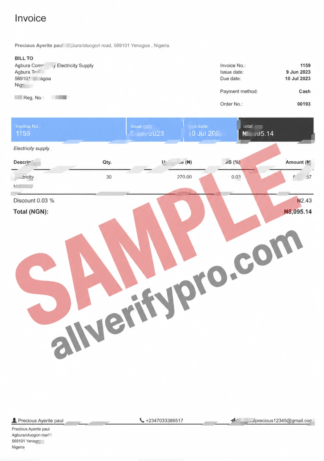 Rare Nigerian Ayerite Paul Invoice Word and PDF Templates