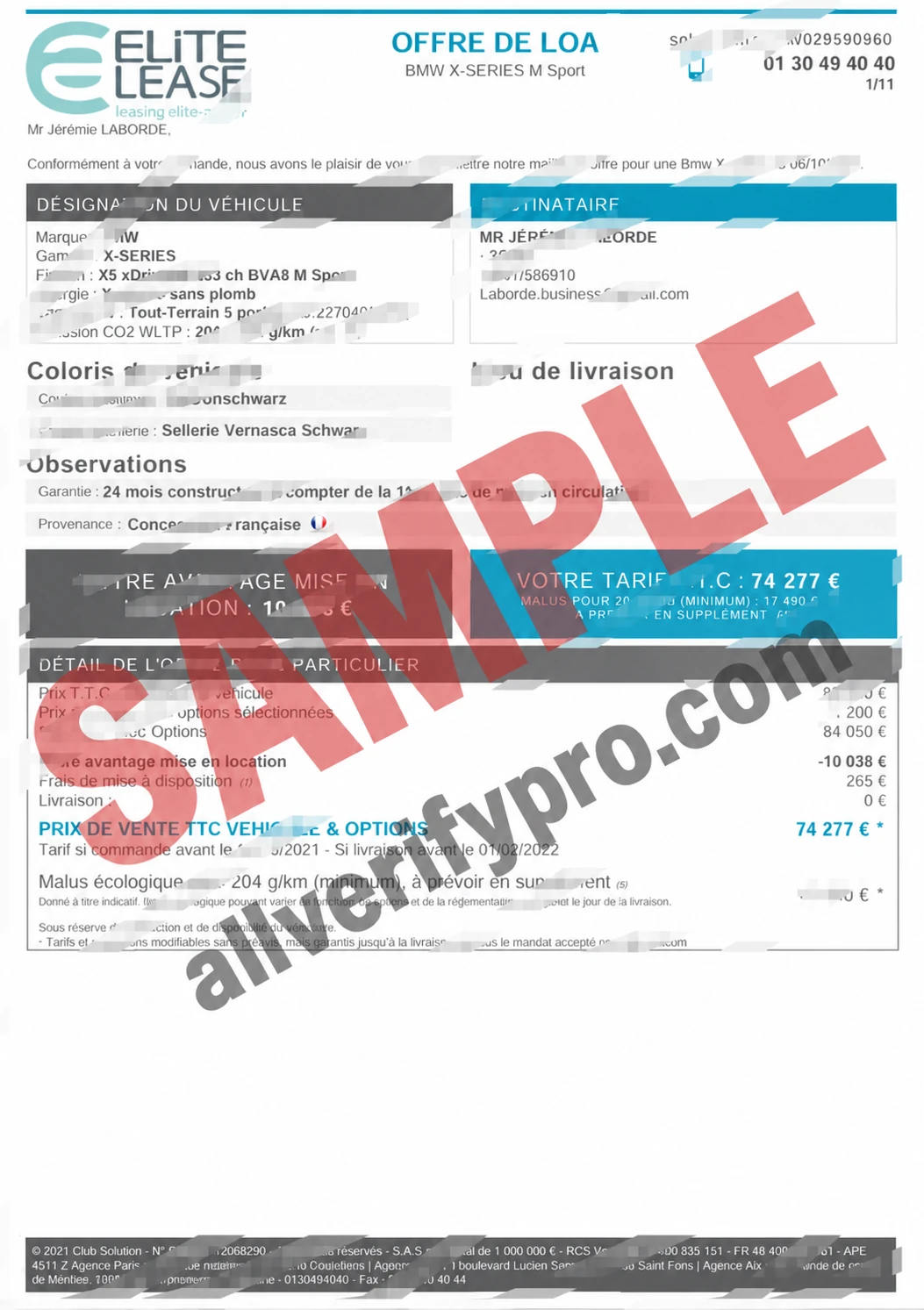France Elite Lease LOA Offer Word and PDF Template (2 Pages)