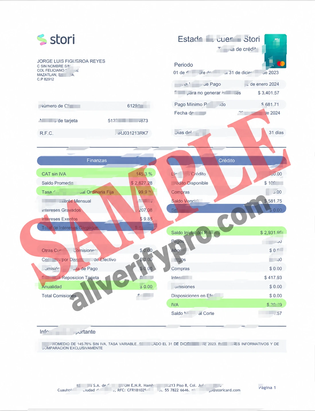 Mexican Stori Credit Card Statement Word and PDF Templates (4 Pages)
