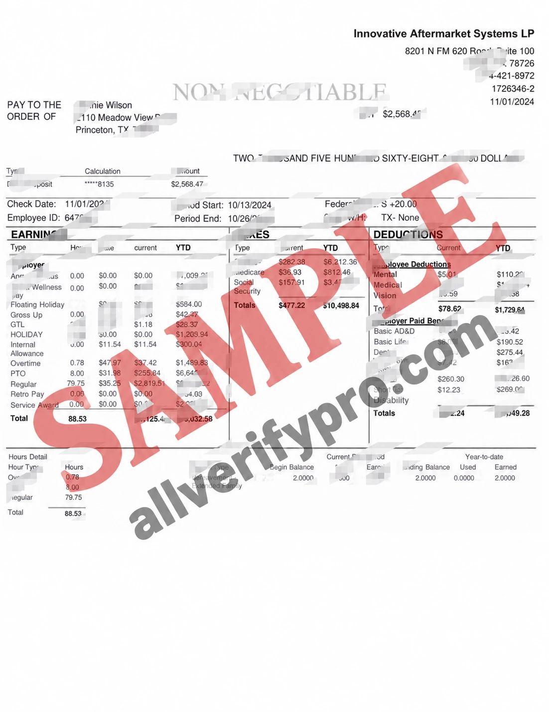 US Innovative After-Sales System LP Payslip Word and PDF Templates