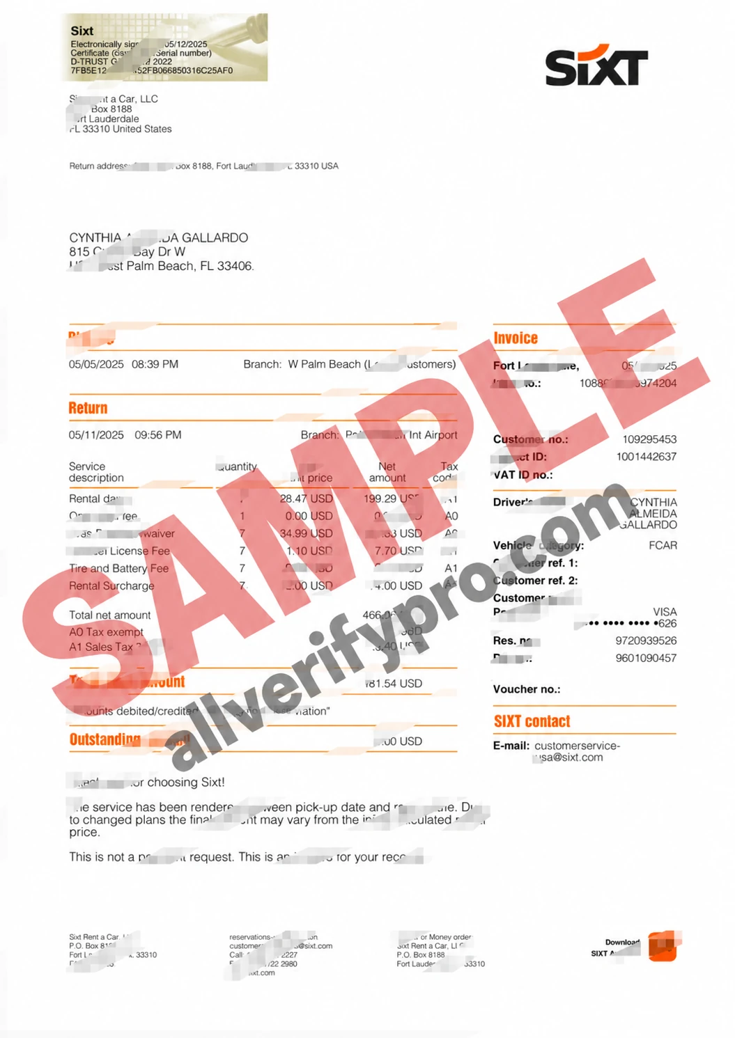 Templat Faktur Sewa Mobil Six Amerika Serikat dalam Word dan PDF (2 halaman)
